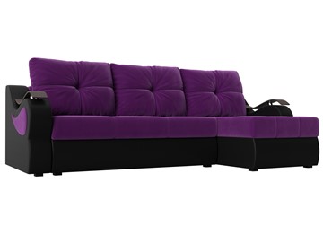Угловой диван Меркурий, Фиолетовый/черный (вельвет/экокожа) в Нижнекамске