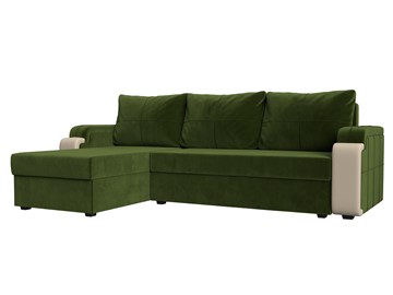 Угловой диван с оттоманкой Николь лайт, Зеленый/Бежевый (микровельвет/экокожа) в Альметьевске