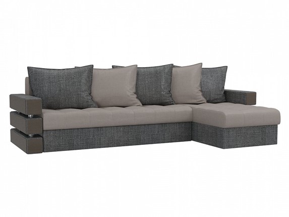Угловой диван с оттоманкой Венеция, Бежевый/Серый (рогожка) в Нижнекамске - изображение