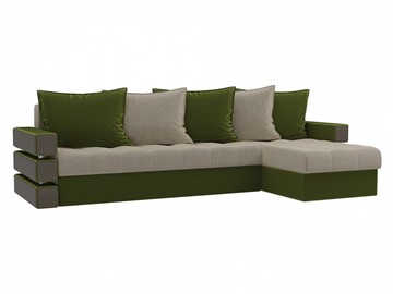 Угловой диван с оттоманкой Венеция, Бежевый/Зеленый (микровельвет) в Нижнекамске