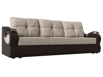 Прямой диван Меркурий еврокнижка, Бежевый/коричневый (рогожка/экокожа) в Нижнекамске