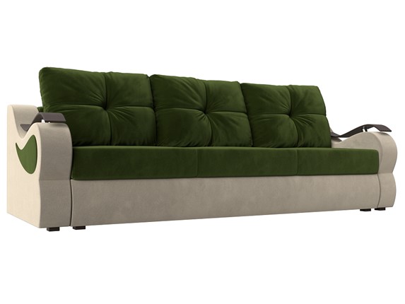 Прямой диван Меркурий еврокнижка, Зеленый/бежевый (микровельвет) в Нижнекамске - изображение