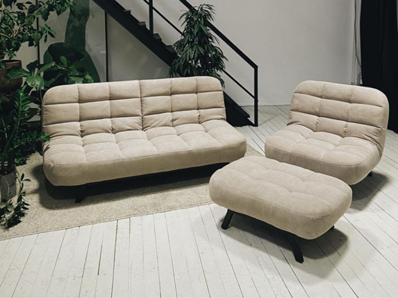 Комплект мебели Абри цвет бежевый диван + кресло +пуф пора металл в Альметьевске - изображение