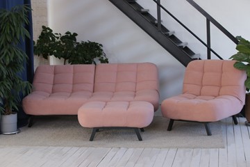 Комплект мебели Абри розовый кресло + диван + пуф опора металл в Набережных Челнах