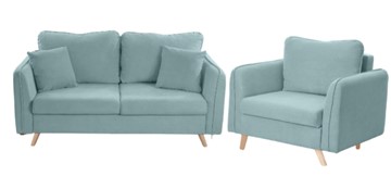Комплект мебели Бертон голубой диван+ кресло в Альметьевске