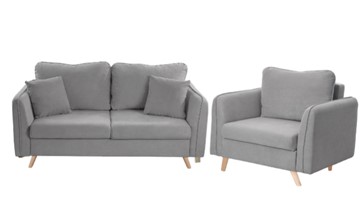 Комплект мебели Бертон серый диван+ кресло в Набережных Челнах