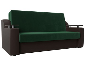 Прямой диван Сенатор Аккордеон 160, Зеленый\Коричневый (Велюр\Экокожа) в Набережных Челнах