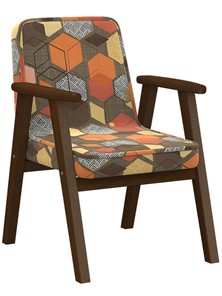 Мягкое кресло Ретро ткань геометрия коричневый, каркас орех в Набережных Челнах