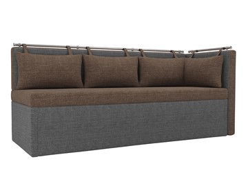 Раскладной кухонный диван Метро угловой, Коричневый/Серый (рогожка) в Нижнекамске