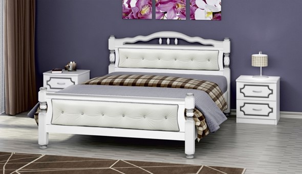 Спальная кровать Карина-11 (Белый Жемчуг, светлая обивка) 140х200 в Нижнекамске - изображение