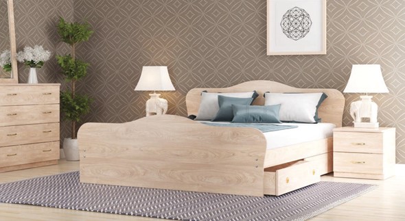 Кровать полутороспальная Каролина, 140х200 с основанием, дуб млечный в Альметьевске - изображение
