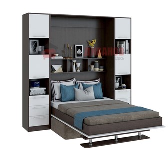 Кровать-шкаф с диваном Бела 1, с полкой ножкой, 1600х2000, венге/белый в Набережных Челнах