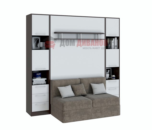Кровать-шкаф с диваном Бела 1, с полкой ножкой, 1200х2000, венге/белый в Нижнекамске - изображение 1