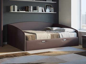 Кровать спальная Bono 160х200, Экокожа (Коричневый) в Набережных Челнах