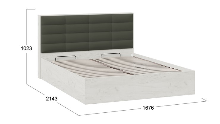 Кровать спальная с подъемным механизмом Агата тип 1 (Дуб крафт белый, Велюр Серый) в Нижнекамске - изображение 4