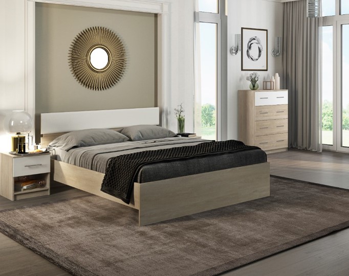 Спальная кровать Светлана 1600, белый/дуб сонома в Нижнекамске - изображение 1