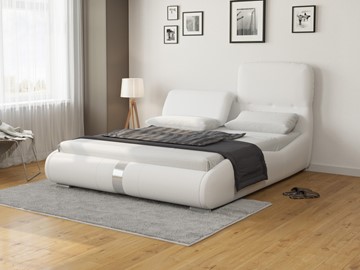 Кровать двуспальная Лукка 160х200, Экокожа (Белый) в Набережных Челнах