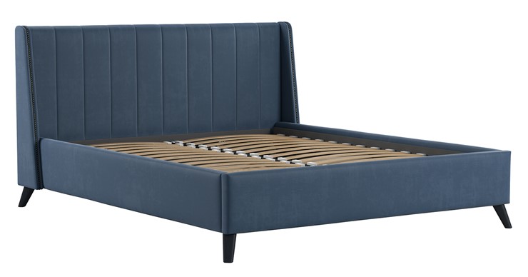 Двуспальная кровать с механизмом Мелисса 160,арт. Тори 83 велюр (серо-синий) + кроватное дно в Нижнекамске - изображение 1