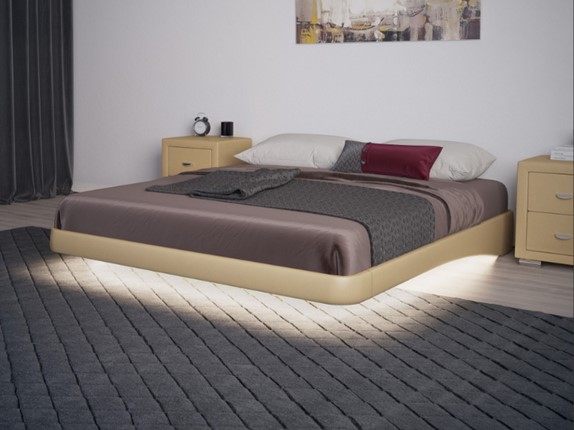 Парящая кровать 160х200, Экокожа (Бежевый) в Альметьевске - изображение