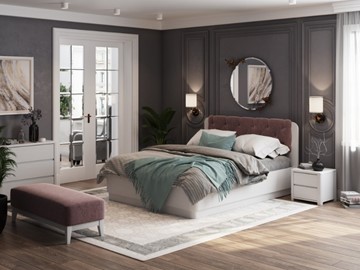 Кровать с механизмом 2-спальная Wood Home 1 160х200, Белая эмаль (сосна) с брашированием/Бентлей Нежно-лиловый в Альметьевске
