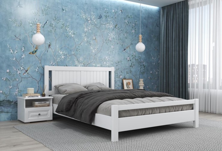 Кровать 1.5-спальная Ванесса из массива сосны (Белый Античный) 140х200 в Альметьевске - изображение 1