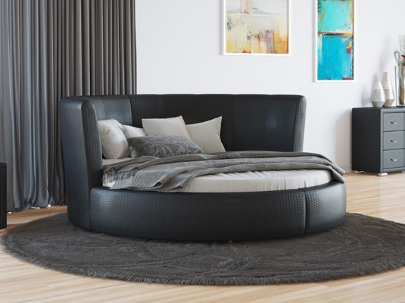 Круглая кровать Luna 200х200, Экокожа (Кайман черный) в Альметьевске - изображение