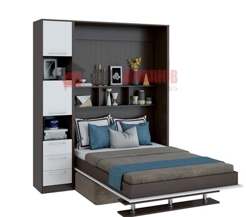 Кровать-шкаф с диваном Бела 1, с полкой ножкой с 1 пеналом, 1600х2000, венге/белый в Нижнекамске - изображение