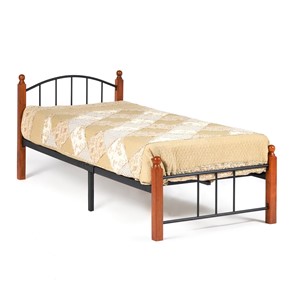 Спальная кровать AT-915 дерево гевея/металл, 90*200 см (Single bed), красный дуб/черный в Нижнекамске