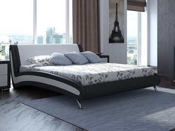 Кровать 2-спальная Corso-2 160х200, Экокожа (Черный с белым) в Набережных Челнах