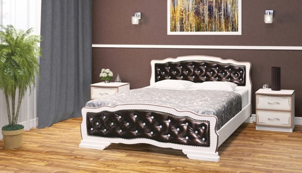 Кровать полуторная Карина-10 (Дуб Молочный, темная обивка) 140х200 в Нижнекамске - изображение