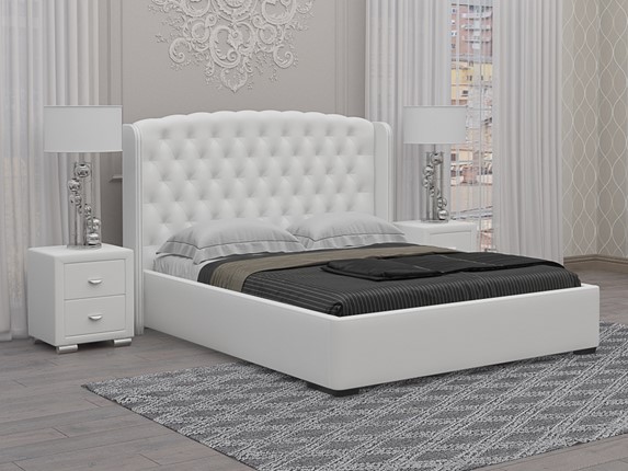 Кровать двуспальная Dario Classic 180х200, Экокожа (Белый) в Альметьевске - изображение