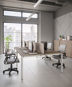 Офисный набор мебели Комфорт КФ (дуб шамони темный) на белом металокаркасе в Набережных Челнах