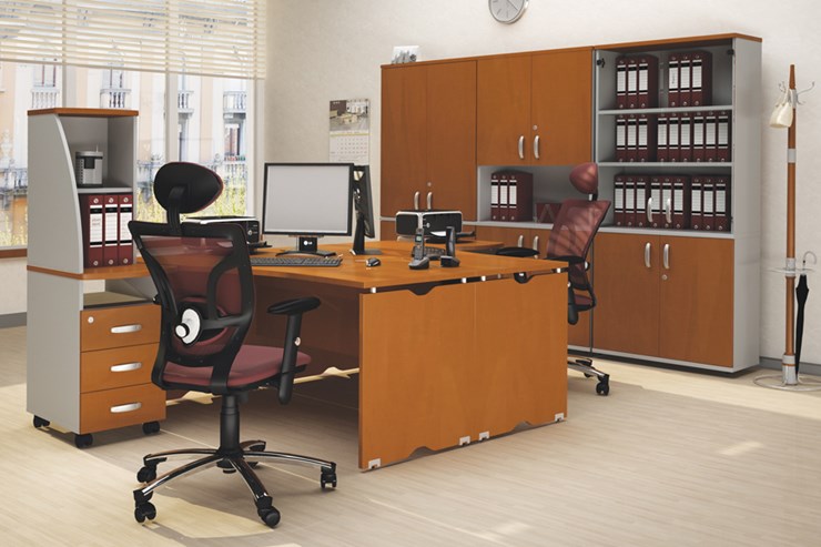 Комплект офисной мебели Милан для 2 сотрудников с тумбочками и большим шкафом в Нижнекамске - изображение