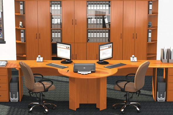 Офисный комплект мебели Классик для двух сотрудников с большим шкафом в Альметьевске - изображение
