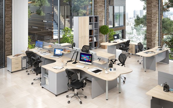 Набор мебели в офис OFFIX-NEW для 4 сотрудников с двумя шкафами в Нижнекамске - изображение