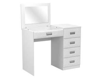 Косметический стол Como/Veda, с зеркалом, 4 ящика, правый, ЛДСП белый/Экокожа кайман белый в Нижнекамске