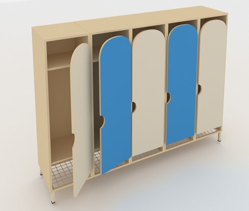 Распашной детский шкаф ШГС5 Беж + Синий в Нижнекамске - изображение