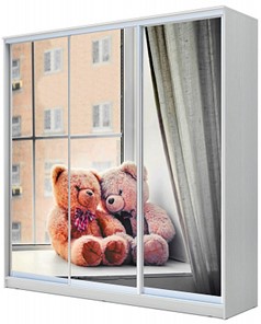 Детский шкаф ХИТ 23-20/2-777-26, Мишки на окне, Белый в Нижнекамске