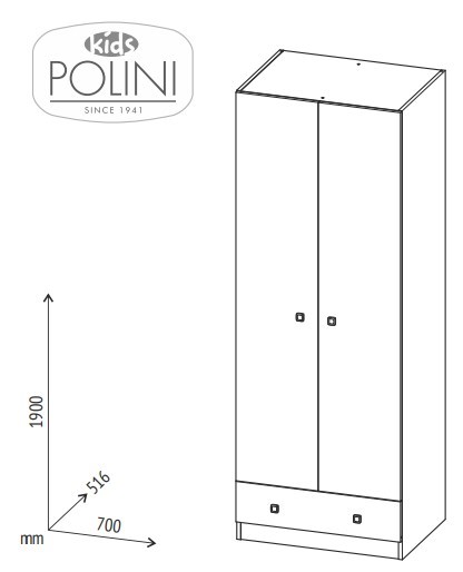 Шкаф двухсекционный с 1 ящиком POLINI Kids Simple Дуб пастельный / Белый в Альметьевске - изображение 4