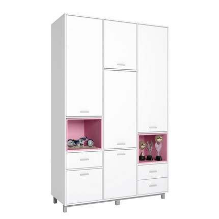 Шкаф с ящиками POLINI Kids Mirum 2335 Белый / полки Розовые в Нижнекамске - изображение