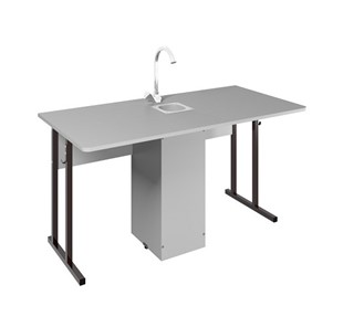 Детский стол 2-местный для кабинета химии Стандарт 5, Пластик Серый/Коричневый в Нижнекамске