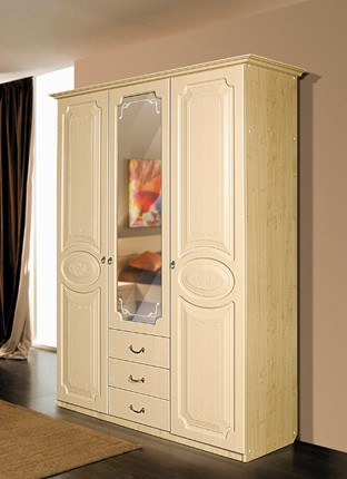 Распашной шкаф Ивушка-5 3-х створчатый с ящиками, цвет Дуб беленый в Альметьевске - изображение