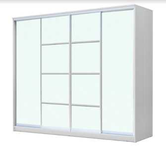 Шкаф 4-х дверный ХИТ 22-24/2-8888, с матовым стеклом, разделительные планки х2, Белый в Набережных Челнах