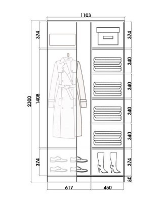 Угловой шкаф-купе с зеркалом, 2400х1103, ХИТ У-24-4-15, шимо светлый в Нижнекамске - изображение 2