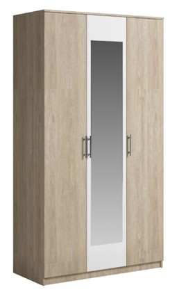Шкаф 3 двери Светлана, с зеркалом, белый/дуб сонома в Альметьевске - изображение