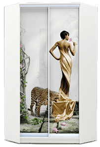 Шкаф угловой 2300х1103, ХИТ У-23-4-77-03, Девушка с леопардом, белая в Нижнекамске