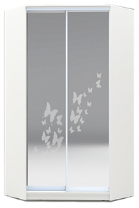 Угловой шкаф 2200х1103, ХИТ У-22-4-66-05, бабочки, 2 зеркала, белая шагрень в Альметьевске