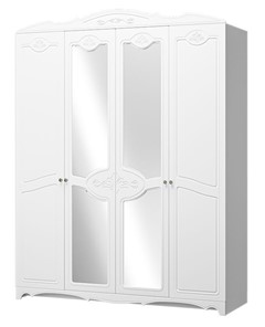 Шкаф четырехдверный в спальню Лотос ШР-4 (Белый) 2 зеркала в Набережных Челнах