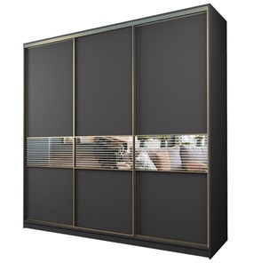 Шкаф 3-х дверный MAX МШ-27-6-24/2-333, Профиль Золото/Цвет Графит/с зеркальной вставкой с рисунком в Альметьевске
