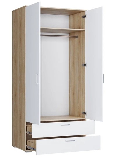 Шкаф распашной ШР-2/1 с ящиками Лайт Дуб сонома / Белый в Нижнекамске - изображение 1